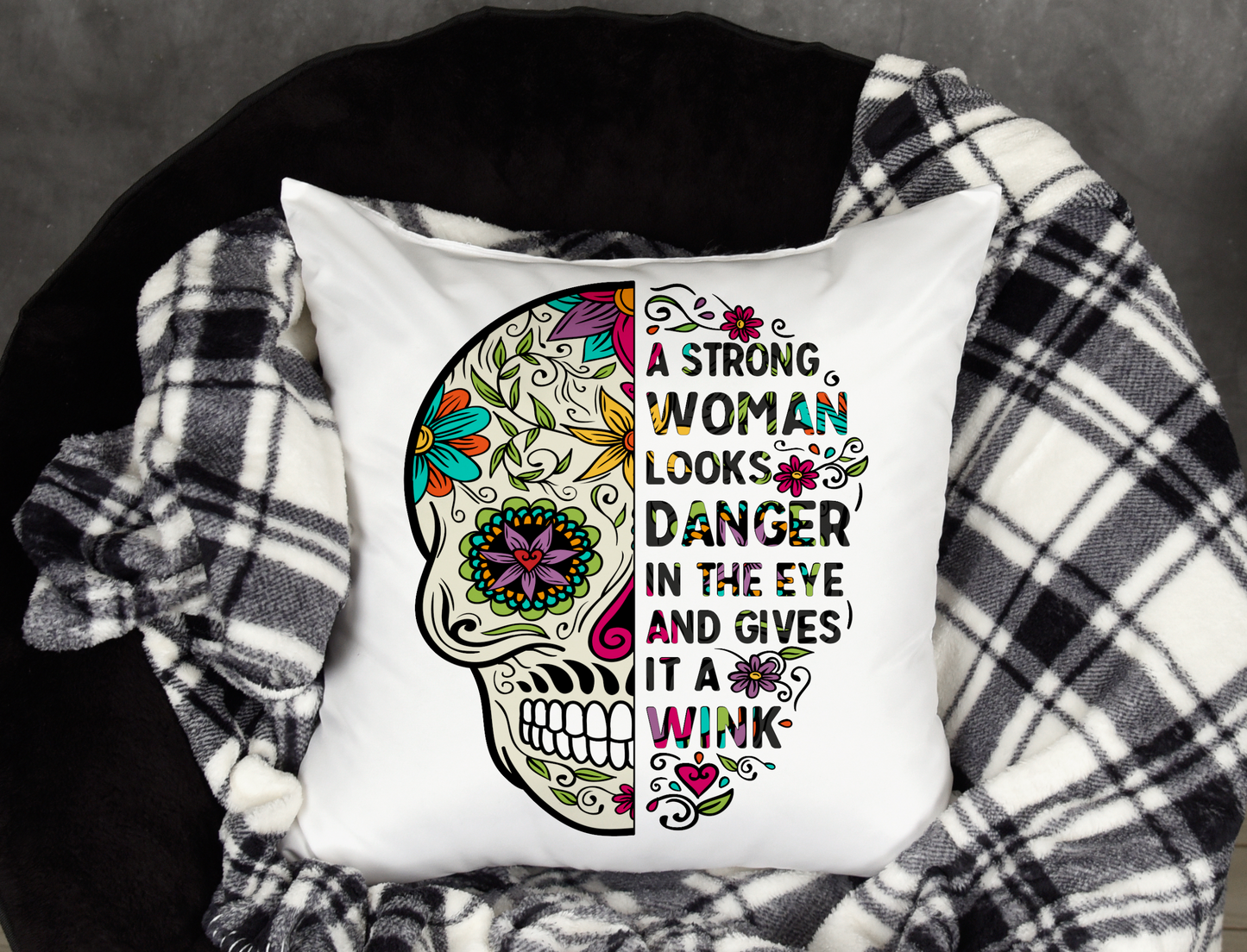 Sugar Skull Cushion. 'Looks Danger in the eye and gives it a wink'.
