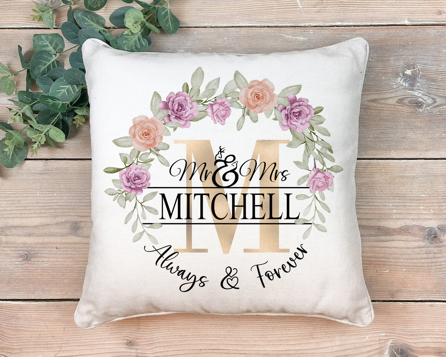 Personalised Newly Wed Name Cushion. Wedding and Anniversary Gift.