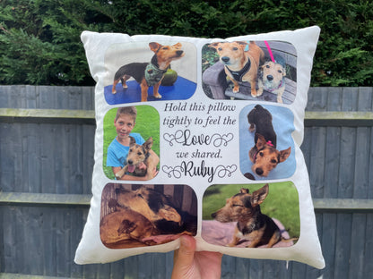 Personalised Pet Cuddle Cushion. Pet Loss Memorial Cushion