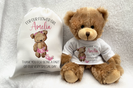 Flower Girl Thank You Gift. Teddy Bear Gift for Bridesmaids.
