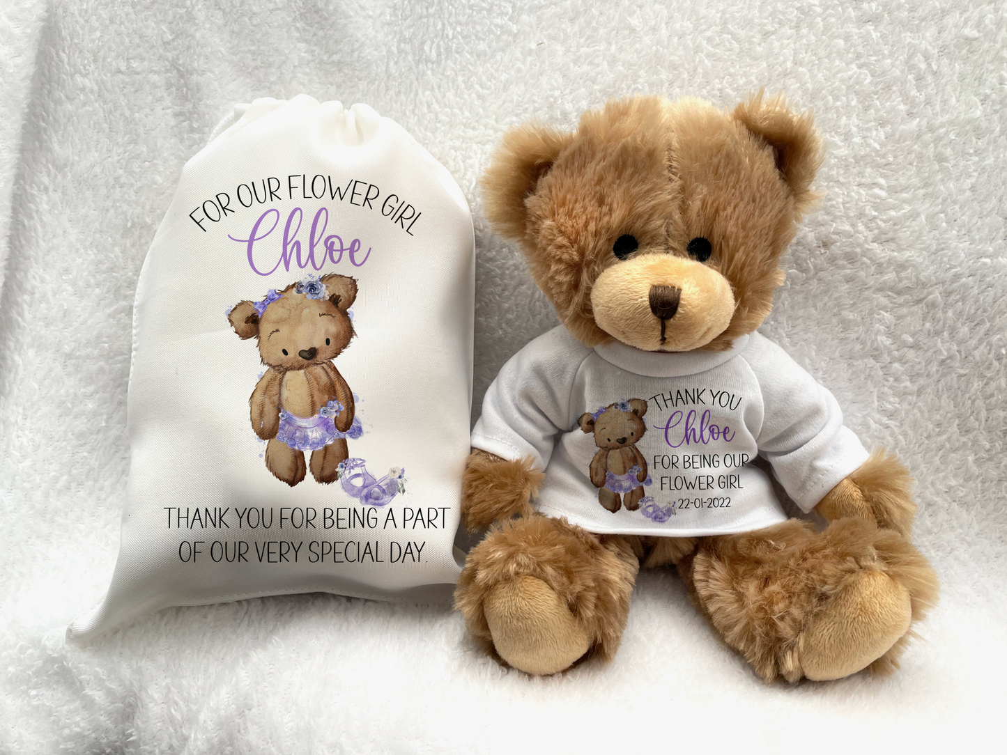Flower Girl Thank You Gift. Teddy Bear Gift for Bridesmaids.
