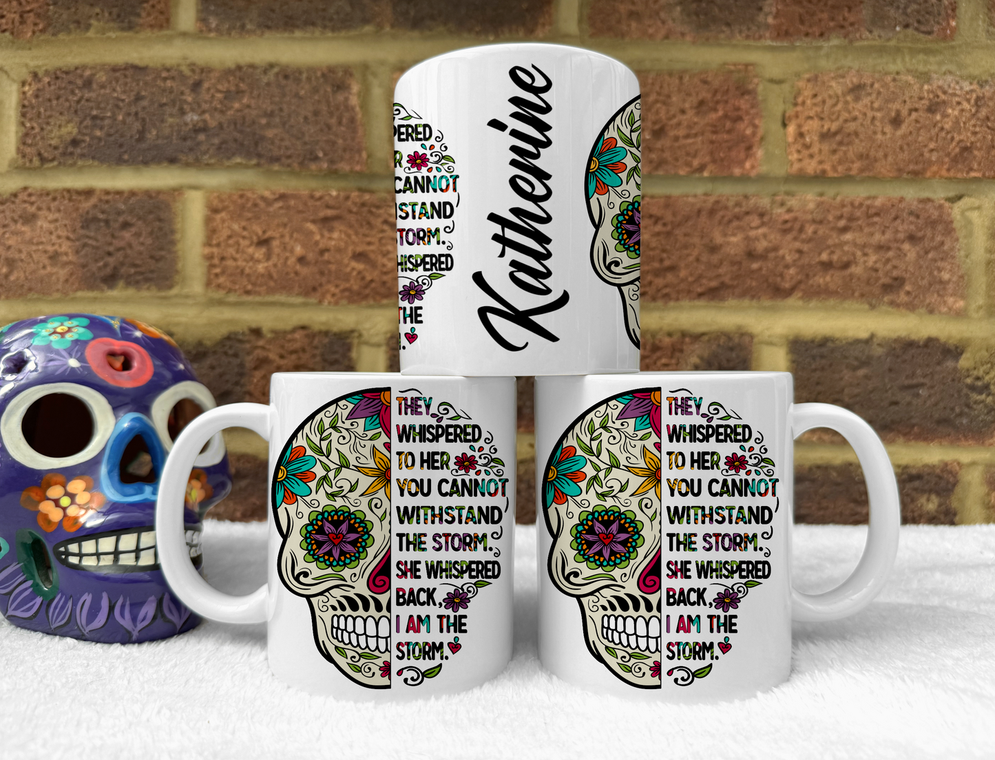 Sugar Skull Mug Set. 'I am the storm.'