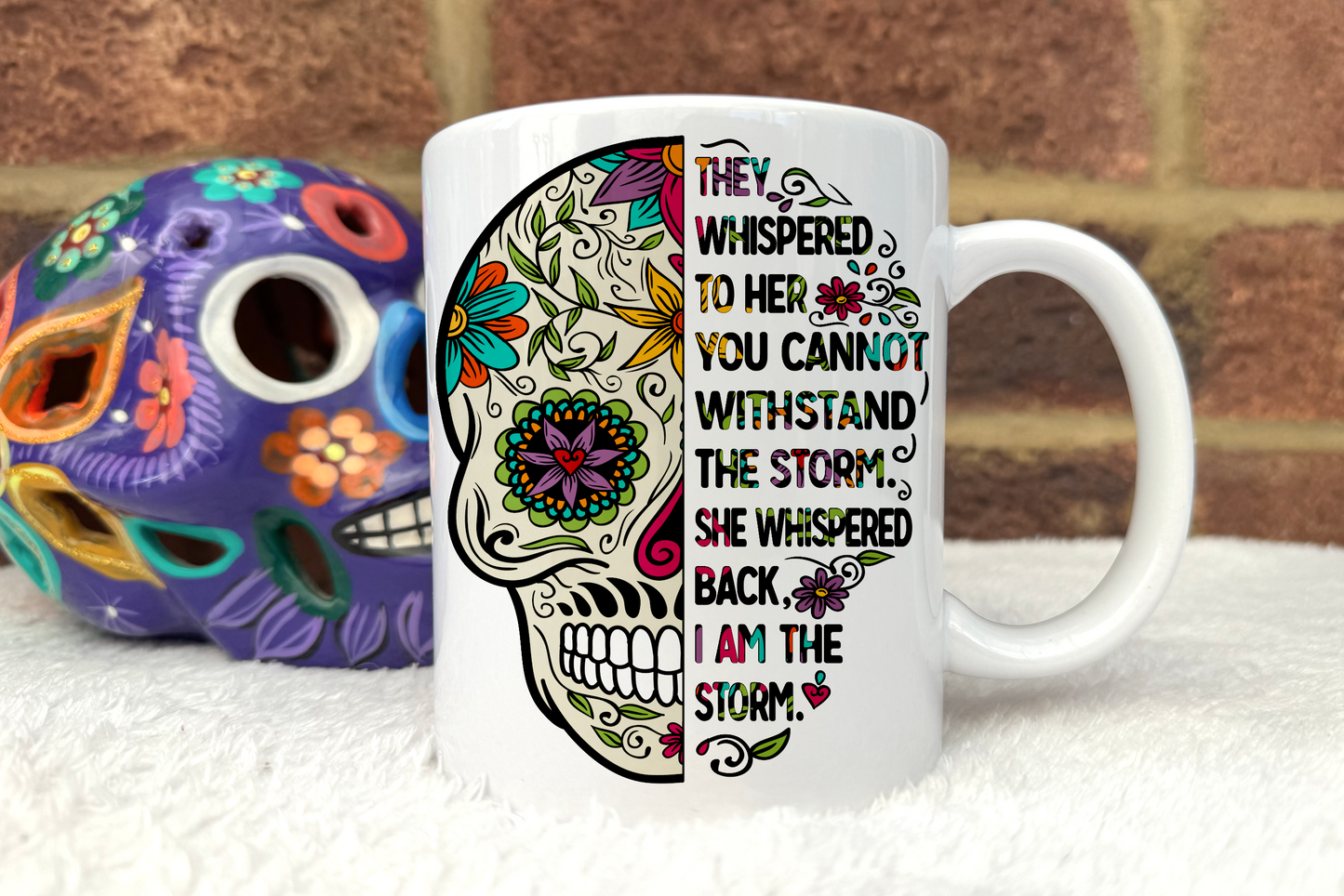 Sugar Skull Mug Set. 'I am the storm.'