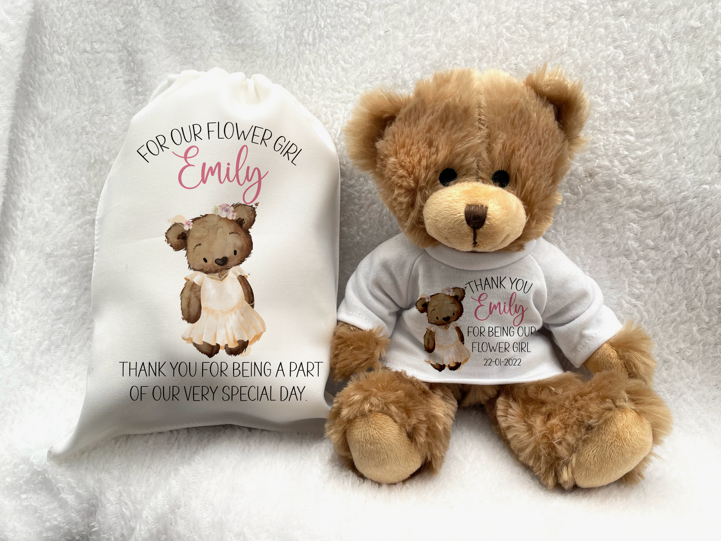 Flower Girl Thank You Gift. Teddy Bear Gift Set for Bridesmaids.