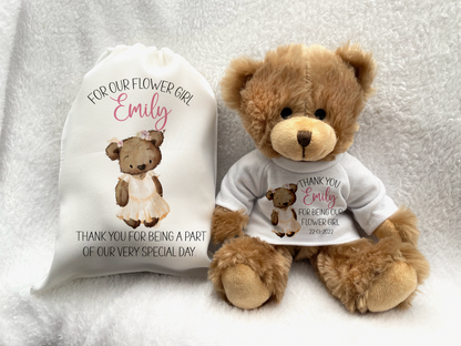 Flower Girl Thank You Gift. Teddy Bear Gift Set for Bridesmaids.