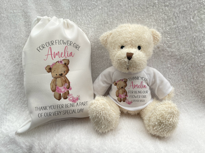 Flower Girl Thank You Gift. Teddy Bear Gift Set for Bridesmaids.
