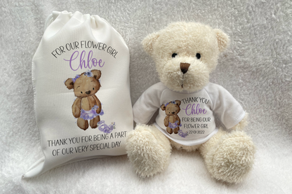 Flower Girl Thank You Gift. Teddy Bear Gift Set for Bridesmaids.