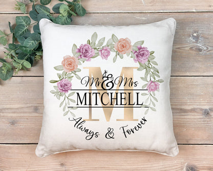Personalised Newly Wed Name Cushion.  Wedding and Anniversary Gift.