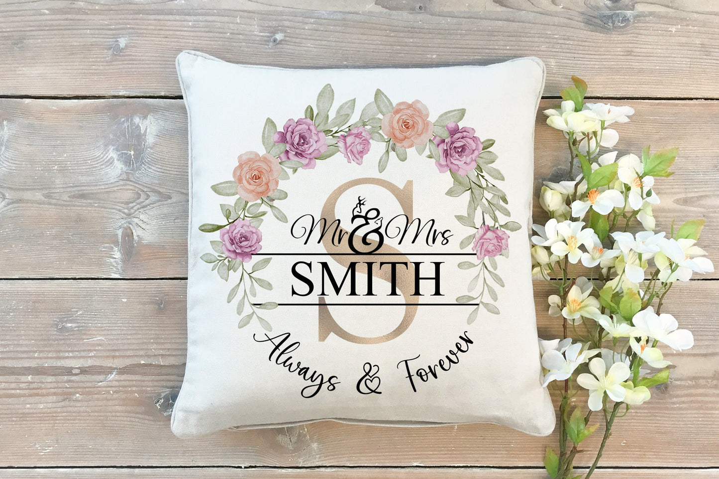 Personalised Newly Wed Name Cushion.  Wedding and Anniversary Gift.