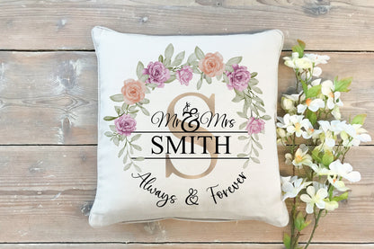 Personalised Newly Wed Name Cushion.  Wedding and Anniversary Gift.