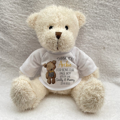 Page Boy Thank You Gift. Personalised Teddy Bear with Bag. Wedding Present for Ring Bearers.