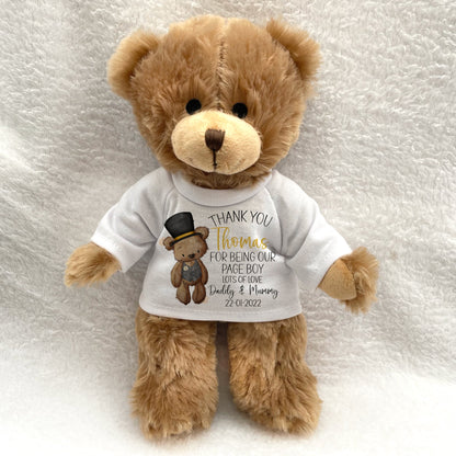 Page Boy Thank You Gift. Personalised Printed Teddy Bear with Bag. Wedding Present for boys