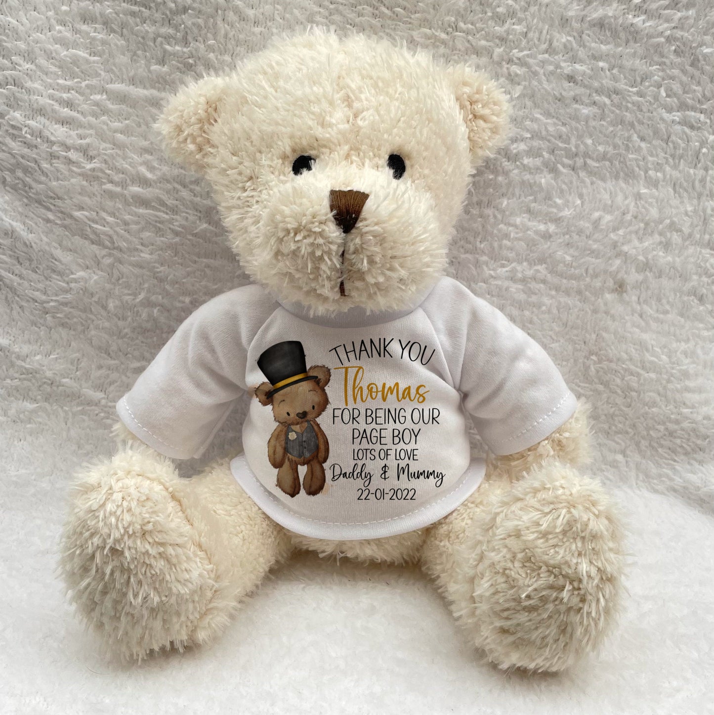 Page Boy Thank You Gift. Personalised Teddy Bear with Bag. Wedding Present for Ring Bearers.